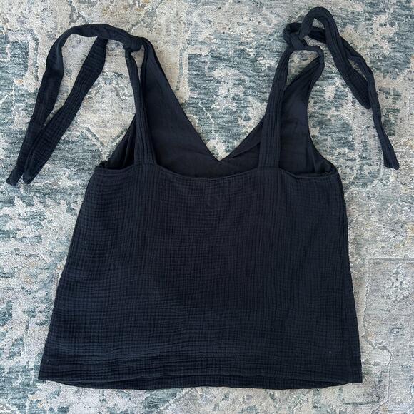 Sezane Gisele Top Womens 8 Black Cotton Gauze Tank Shoulder Tie Minimalist Flowy - Picture 3 of 8